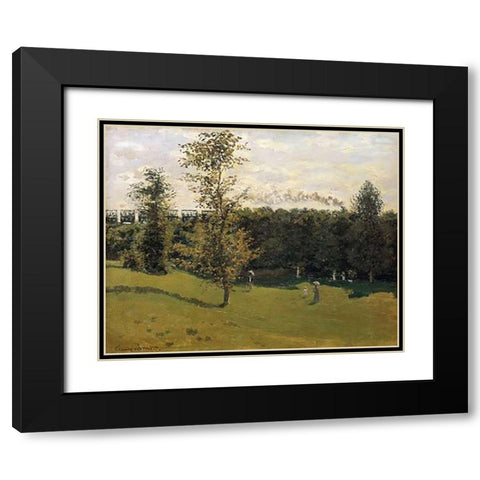 Train In The Countryside 1870 Black Modern Wood Framed Art Print with Double Matting by Monet, Claude