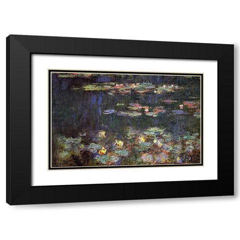 Water Lilies Green Reflections Black Modern Wood Framed Art Print with Double Matting by Monet, Claude