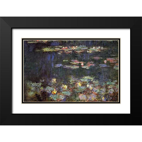 Water Lilies Green Reflections Black Modern Wood Framed Art Print with Double Matting by Monet, Claude