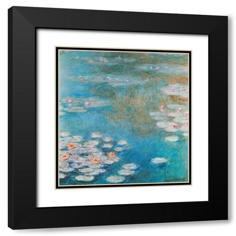Waterlilies At Giverny 1908 Black Modern Wood Framed Art Print with Double Matting by Monet, Claude