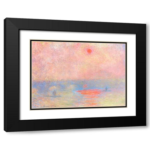 Waterloo Bridge Sun Through The Mist 1903 Black Modern Wood Framed Art Print with Double Matting by Monet, Claude