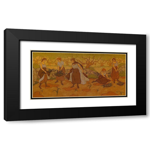 Cinq Femmes A La Recolte Black Modern Wood Framed Art Print with Double Matting by Ranson, Paul