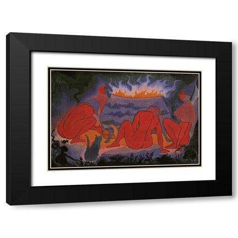 Les Sorcieres Autour Du Feu Black Modern Wood Framed Art Print with Double Matting by Ranson, Paul
