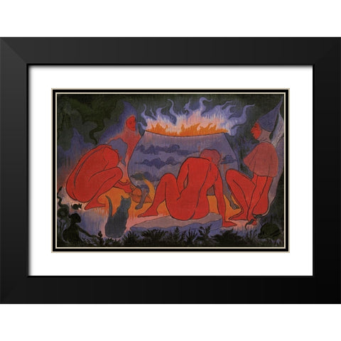 Les Sorcieres Autour Du Feu Black Modern Wood Framed Art Print with Double Matting by Ranson, Paul