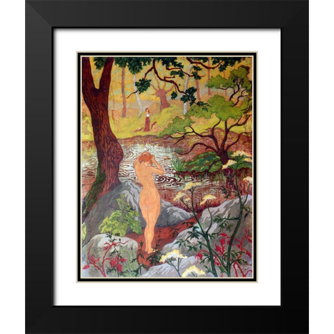 Nu Se Coiffant Au Bord De Letang Black Modern Wood Framed Art Print with Double Matting by Ranson, Paul