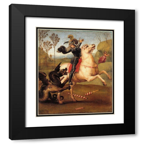 St George And The Dragon Black Modern Wood Framed Art Print with Double Matting by Raphael
