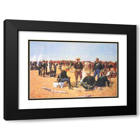 A Cavalrymans Breakfast On The Plains Black Modern Wood Framed Art Print with Double Matting by Remington, Frederic
