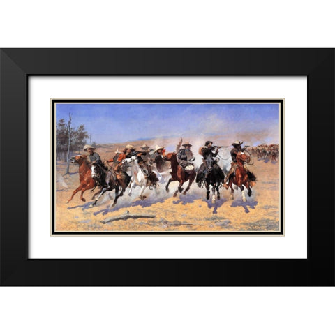A Dash For Timber Black Modern Wood Framed Art Print with Double Matting by Remington, Frederic