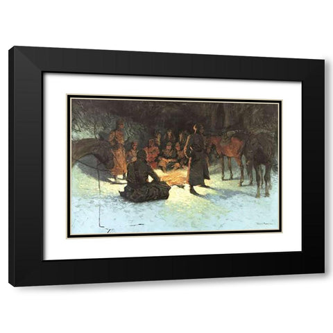 A Halt In The Wilderness Black Modern Wood Framed Art Print with Double Matting by Remington, Frederic