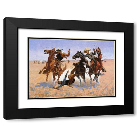 Aiding A Comrade Black Modern Wood Framed Art Print with Double Matting by Remington, Frederic