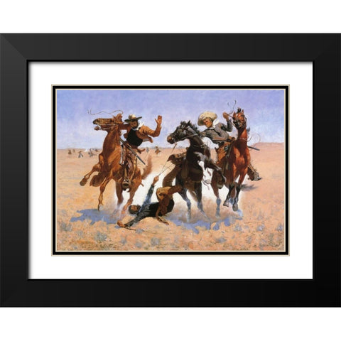 Aiding A Comrade Black Modern Wood Framed Art Print with Double Matting by Remington, Frederic