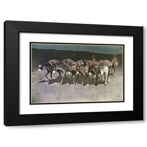 An Early Start For Market Black Modern Wood Framed Art Print with Double Matting by Remington, Frederic