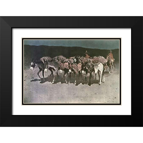 An Early Start For Market Black Modern Wood Framed Art Print with Double Matting by Remington, Frederic