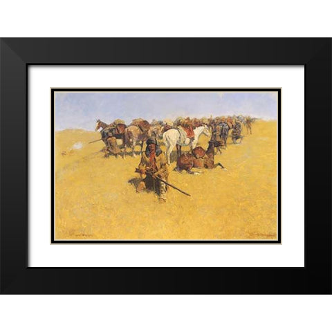 An Old Time Plains Fight Black Modern Wood Framed Art Print with Double Matting by Remington, Frederic