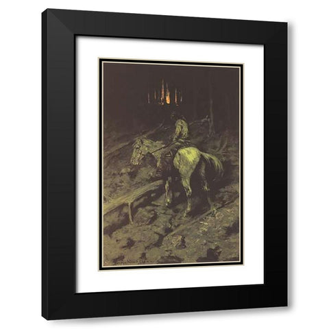 Apache Fire Signal Black Modern Wood Framed Art Print with Double Matting by Remington, Frederic