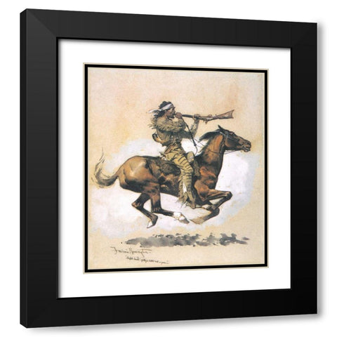 Buffalo Hunter Spitting A Bullet Into A Gun Black Modern Wood Framed Art Print with Double Matting by Remington, Frederic