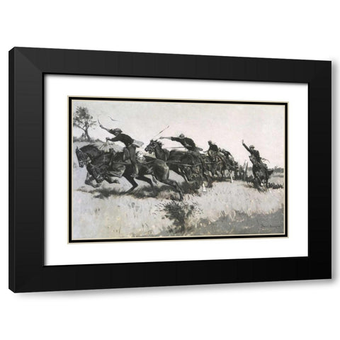 Capt Grimess Battery Going Up El Paso Hi Il Black Modern Wood Framed Art Print with Double Matting by Remington, Frederic
