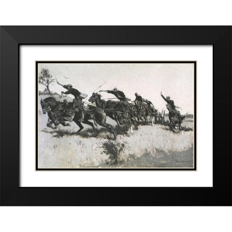 Capt Grimess Battery Going Up El Paso Hi Il Black Modern Wood Framed Art Print with Double Matting by Remington, Frederic