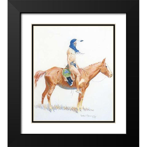 Cheyenne Buck Black Modern Wood Framed Art Print with Double Matting by Remington, Frederic