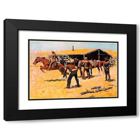 Coming And Going Of The Pony Express Black Modern Wood Framed Art Print with Double Matting by Remington, Frederic