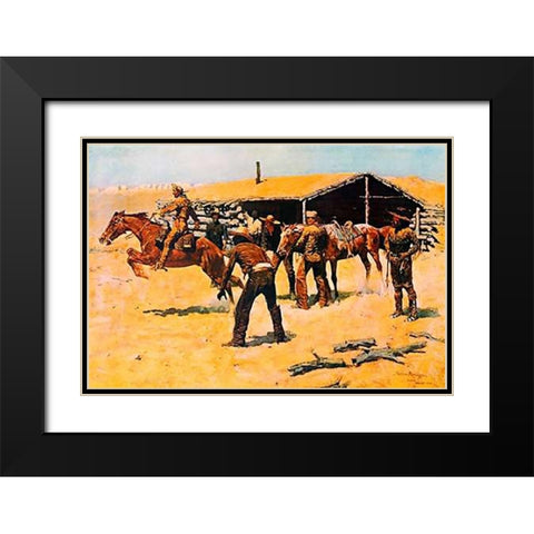 Coming And Going Of The Pony Express Black Modern Wood Framed Art Print with Double Matting by Remington, Frederic