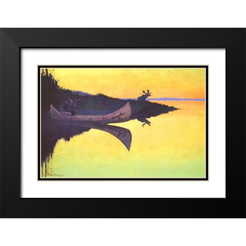 Coming To The Call Black Modern Wood Framed Art Print with Double Matting by Remington, Frederic