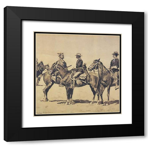 Detail The Meeting With The US Cavalry Black Modern Wood Framed Art Print with Double Matting by Remington, Frederic