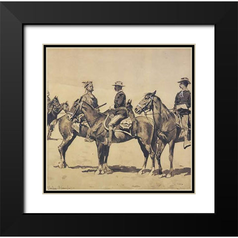 Detail The Meeting With The US Cavalry Black Modern Wood Framed Art Print with Double Matting by Remington, Frederic