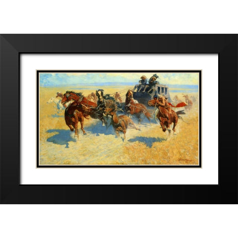 Downing The Nigh Leader Black Modern Wood Framed Art Print with Double Matting by Remington, Frederic