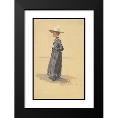 Eva Black Modern Wood Framed Art Print with Double Matting by Remington, Frederic