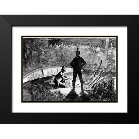 Extemporized Camp On Burnt Island Black Modern Wood Framed Art Print with Double Matting by Remington, Frederic