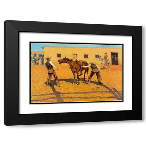 His First Lesson Black Modern Wood Framed Art Print with Double Matting by Remington, Frederic