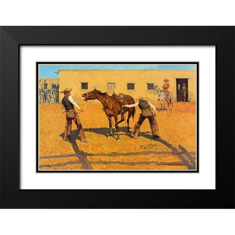 His First Lesson Black Modern Wood Framed Art Print with Double Matting by Remington, Frederic