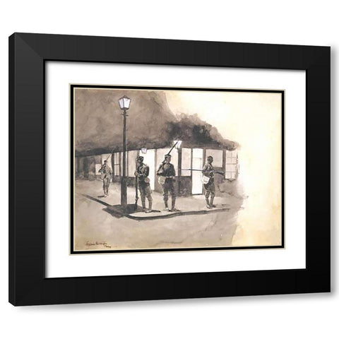 Illinois Natl Guards Picket In Streets Of Chicago Black Modern Wood Framed Art Print with Double Matting by Remington, Frederic