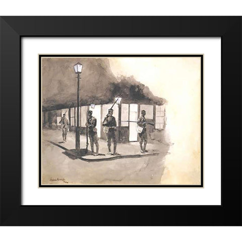 Illinois Natl Guards Picket In Streets Of Chicago Black Modern Wood Framed Art Print with Double Matting by Remington, Frederic