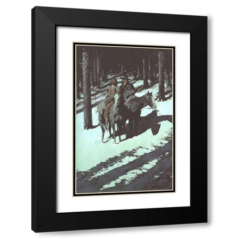 Indian Scouts In The Moonlight Black Modern Wood Framed Art Print with Double Matting by Remington, Frederic