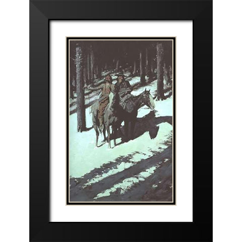Indian Scouts In The Moonlight Black Modern Wood Framed Art Print with Double Matting by Remington, Frederic