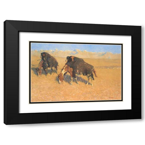 Indians Simulating Buffalo Black Modern Wood Framed Art Print with Double Matting by Remington, Frederic