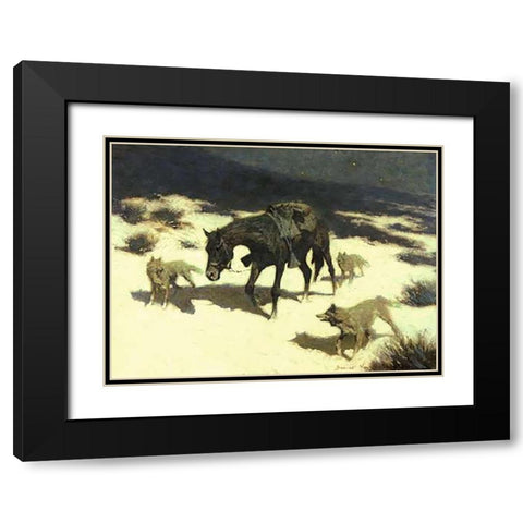 Last March Black Modern Wood Framed Art Print with Double Matting by Remington, Frederic