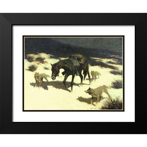 Last March Black Modern Wood Framed Art Print with Double Matting by Remington, Frederic