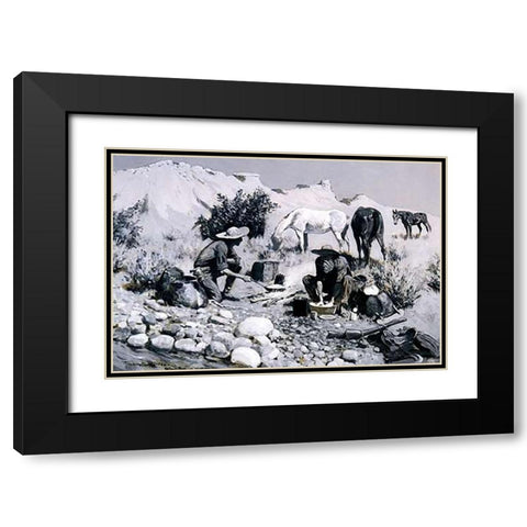Prospectors Making Frying Pan Bread Black Modern Wood Framed Art Print with Double Matting by Remington, Frederic