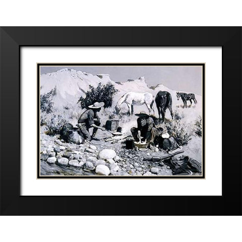 Prospectors Making Frying Pan Bread Black Modern Wood Framed Art Print with Double Matting by Remington, Frederic