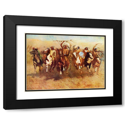 Return Of A Blackfoot War Party Black Modern Wood Framed Art Print with Double Matting by Remington, Frederic