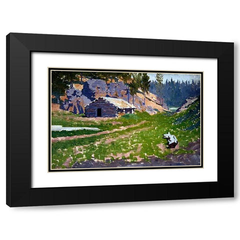 Squatters Cabin Black Modern Wood Framed Art Print with Double Matting by Remington, Frederic
