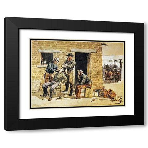 Sunday Morning Toilet On The Ranch Black Modern Wood Framed Art Print with Double Matting by Remington, Frederic
