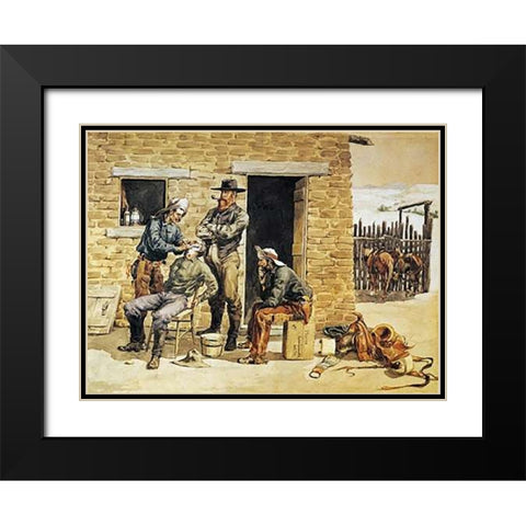 Sunday Morning Toilet On The Ranch Black Modern Wood Framed Art Print with Double Matting by Remington, Frederic