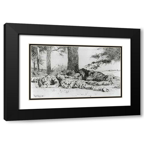 The Noonday Halt Black Modern Wood Framed Art Print with Double Matting by Remington, Frederic