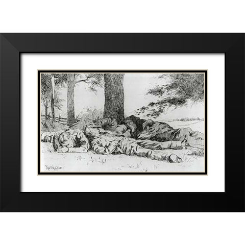 The Noonday Halt Black Modern Wood Framed Art Print with Double Matting by Remington, Frederic