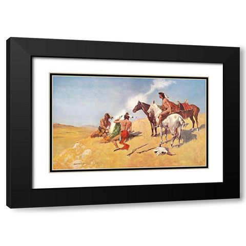 The Smoke Signal Black Modern Wood Framed Art Print with Double Matting by Remington, Frederic