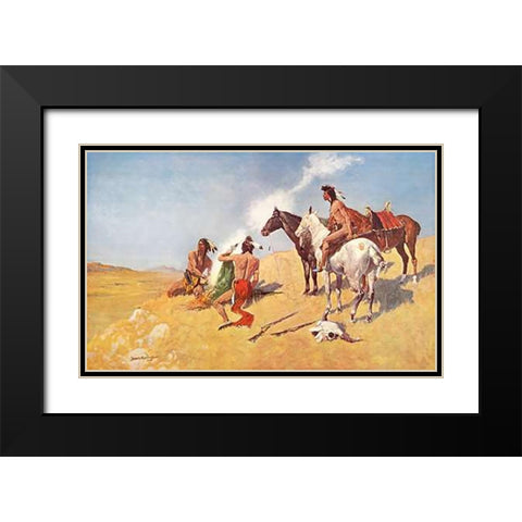 The Smoke Signal Black Modern Wood Framed Art Print with Double Matting by Remington, Frederic